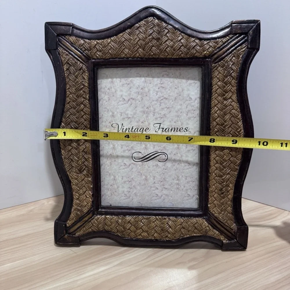 Dark Brown Trimmed Textured Woven Wicker Rattan Style Picture Frame Heavyweight